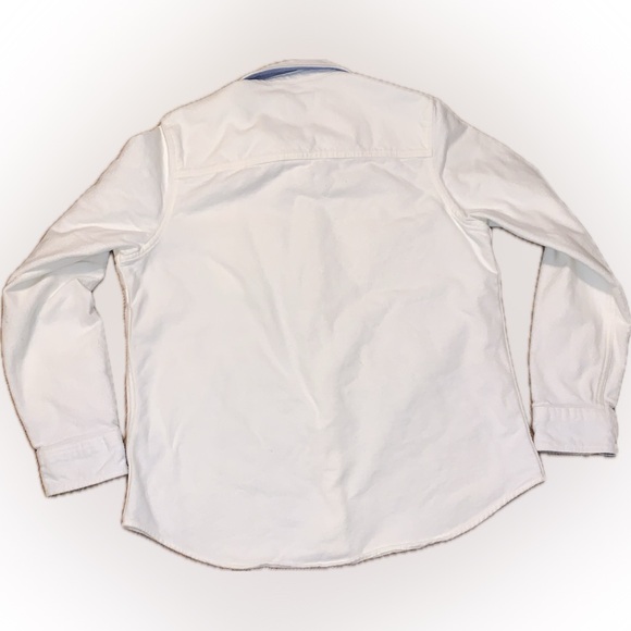 LL Bean White Button-Up Flannel Relaxed Fit Over Shirt Chambray Accents M - Picture 2 of 6